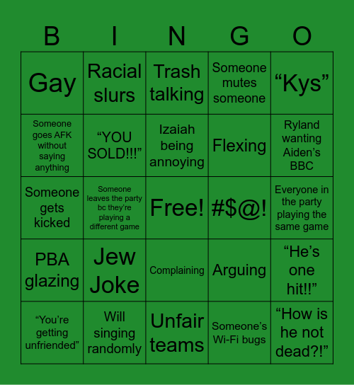 Xbox Party Bingo Card