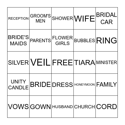 WEDDING SHOWER Bingo Card