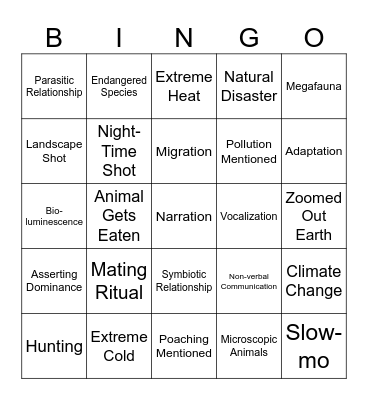 Nature Documentary Bingo Card