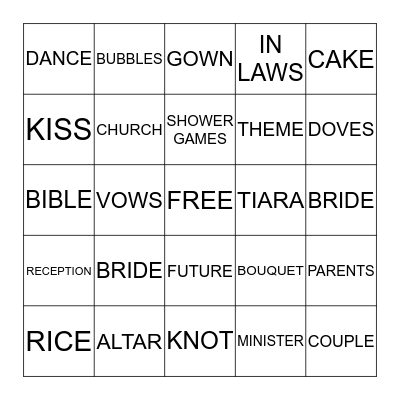 WEDDING SHOWER Bingo Card