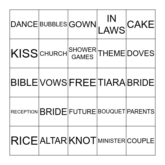 WEDDING SHOWER Bingo Card