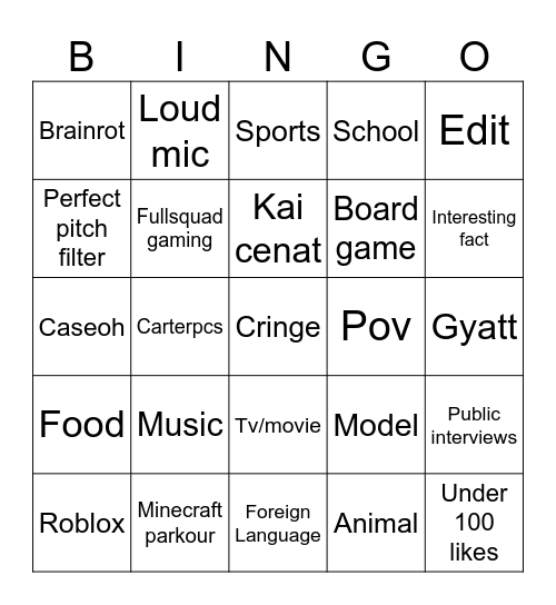 Untitled Bingo Card