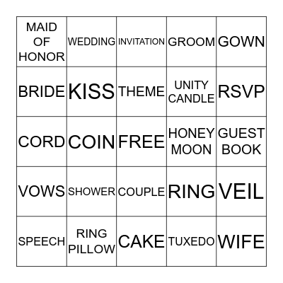 WEDDING SHOWER Bingo Card