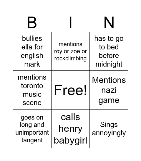 George Bingo Card