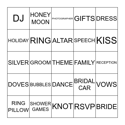 WEDDING SHOWER Bingo Card