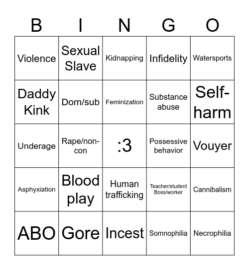 Ao3 Bingo Card