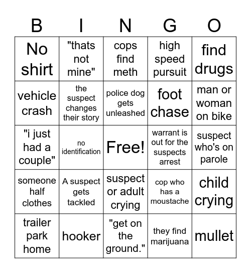 Cops Bingo Card