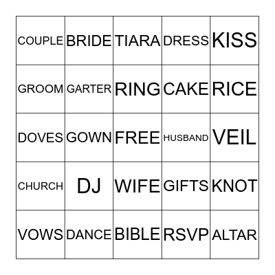 WEDDING SHOWER Bingo Card