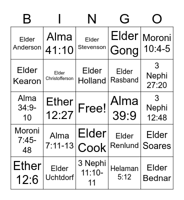 General Conference Book of Mormon DM#2 Bingo Card