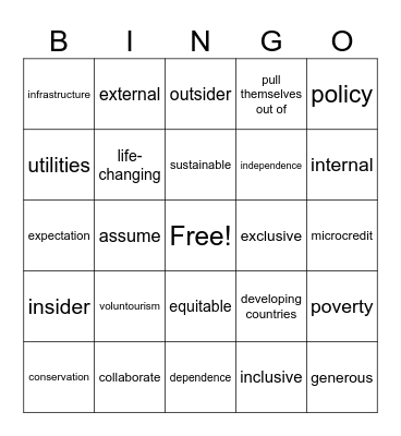 5D & 5E Vocabulary Bingo Card