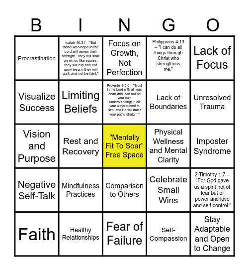 "Mentally Fit To Soar” Dr. Scott Bingo Card