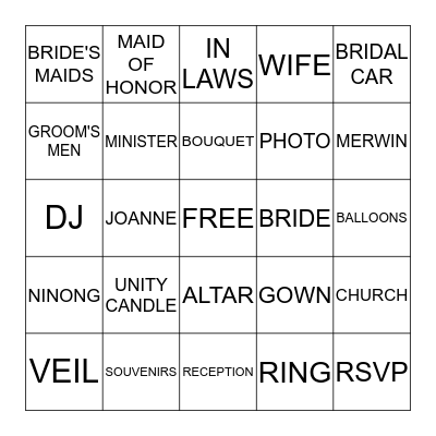 WEDDING SHOWER Bingo Card
