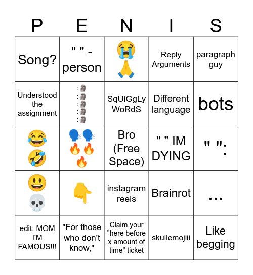 comments Bingo Card