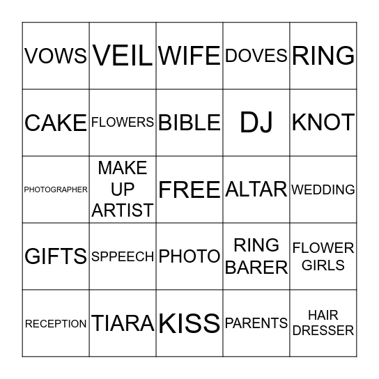 WEDDING SHOWER Bingo Card