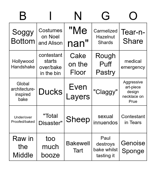 GBBO Bingo Card