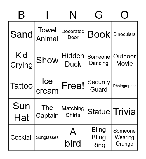 Cruise Ship Spotto Bingo Card