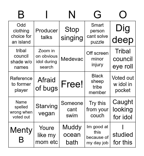 Survivor Bingo Card