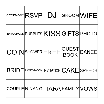 WEDDING SHOWER Bingo Card