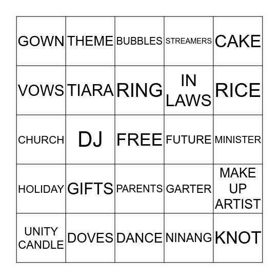 WEDDING SHOWER Bingo Card