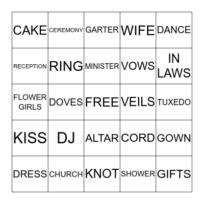 WEDDING SHOWER Bingo Card