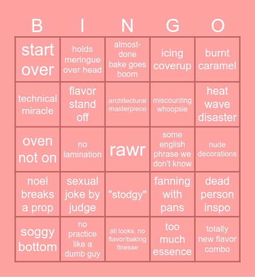 Bake Off Bingo 2024 Bingo Card