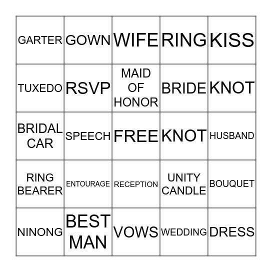 WEDDING SHOWER Bingo Card