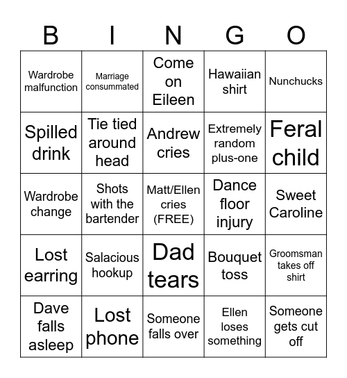 A Celebration of Love Bingo Card