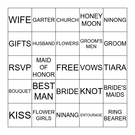 WEDDING SHOWER Bingo Card