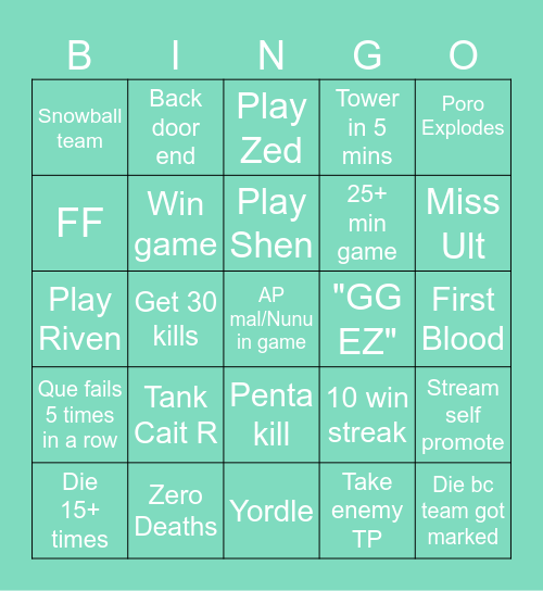 Mike's Aram Bingo Card Bingo Card