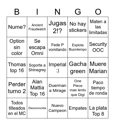 Open 28/9 Bingo Card