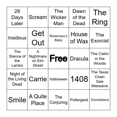 Scary Movie Bingo Card