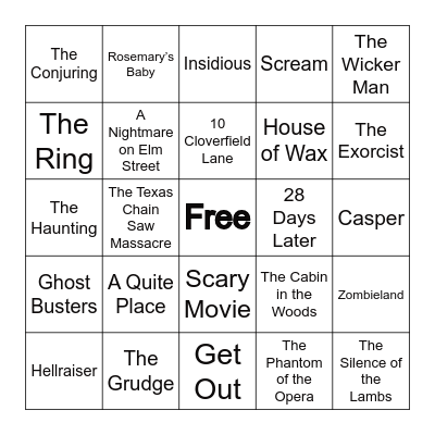 Scary Movie Bingo Card