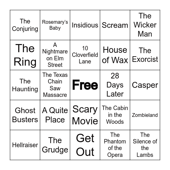 Scary Movie Bingo Card