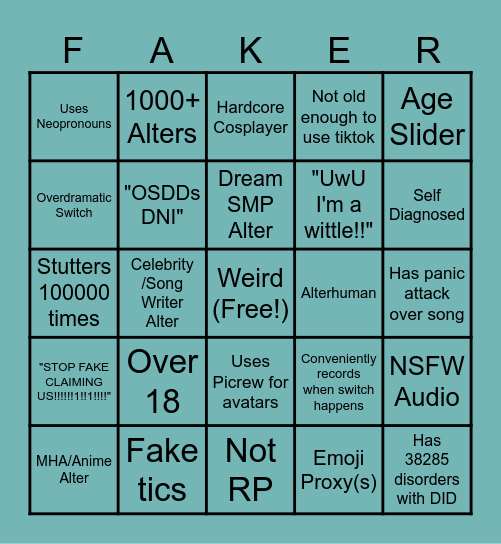 Fake DID (And more!!!) Bingo Card