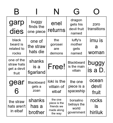 One Piece Bingo Card