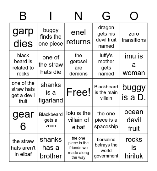 One Piece Bingo Card