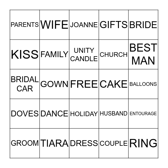 WEDDING SHOWER Bingo Card