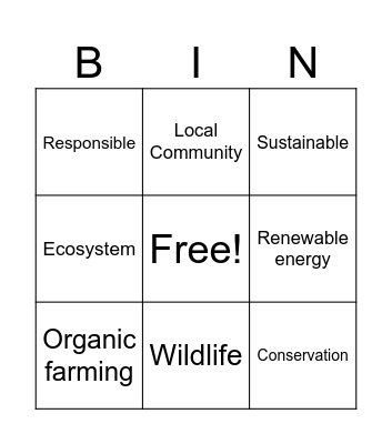 Eco-tourism Bingo Card