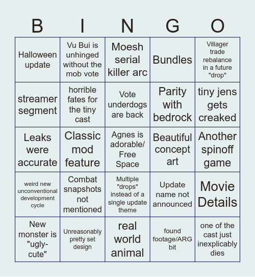 Minecraft Live 2024 Bingo Card