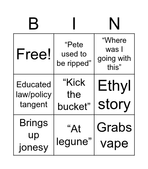 Beecraft Bingo Card