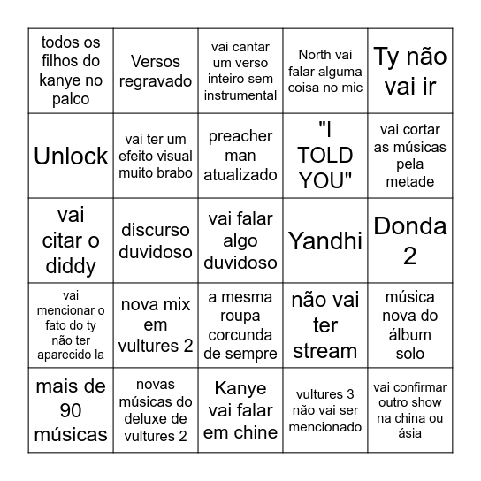 Kanye LP HAIKOU Bingo Card