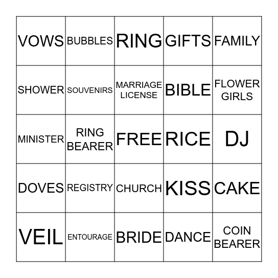 WEDDING SHOWER Bingo Card