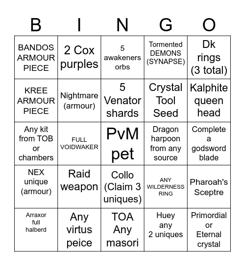 OSRS Bingo Card