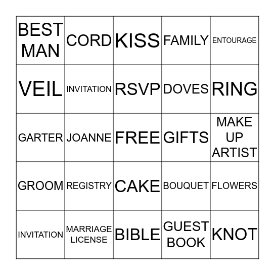 WEDDING SHOWER Bingo Card