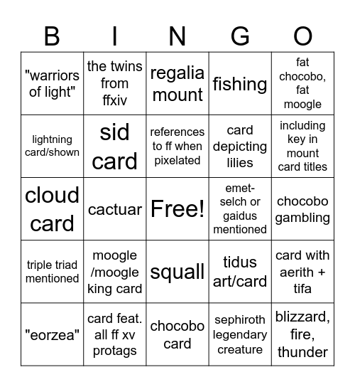FF MTG Bingo Card