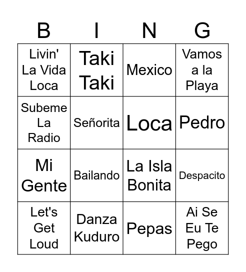 Mexican Fiesta Bingo Card