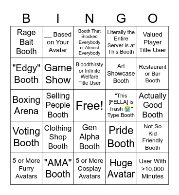 Booth Game Bingo Card