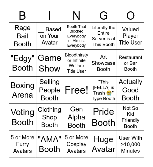 Booth Game Bingo Card