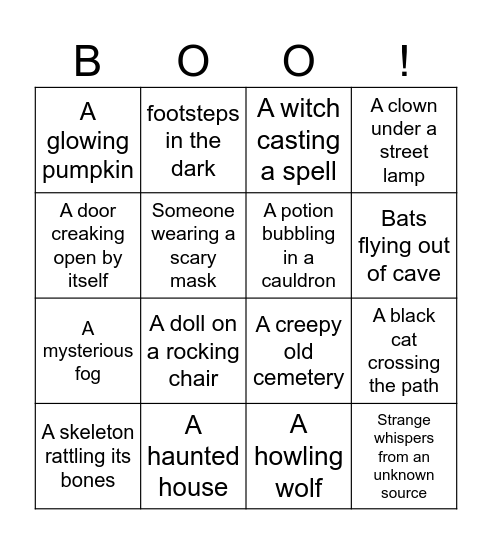 Halloween Story Bingo Card