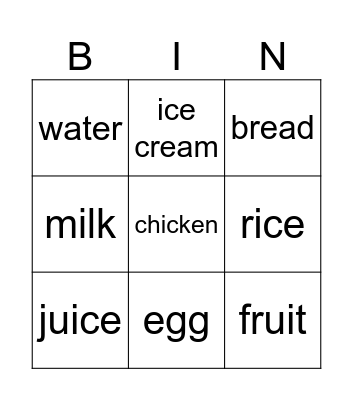 I like food Bingo Card